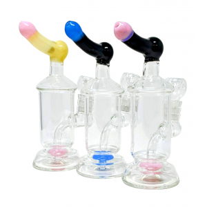 7" Colored Mouth with Bulit-In Perc Clear Body Water Pipe Rig - [ZD233]